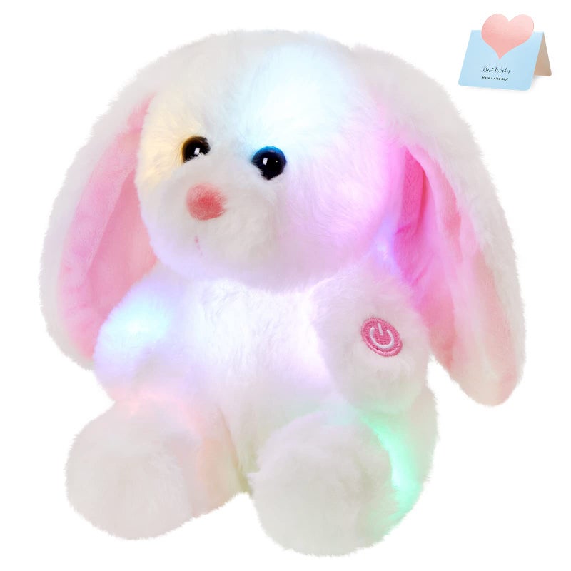 BSTAOFY Bunny Stuffed Animal, Light up White Bunny Soft Plush Toy LED Rabbit Lop Ear Night Light Stuffed Animals Easter Birthday Easter Christmas Festival Gift for Kids Toddlers, 8'' - Image 1